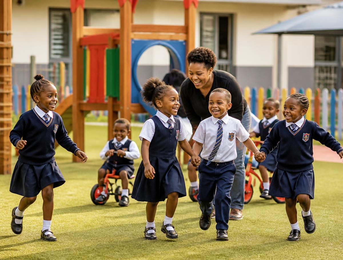 Children playing together on an inclusive school playground